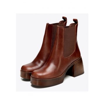 Ghete dama  Chelsea - piele naturala - platforma masiva - maro