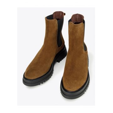 Ghete dama -  piele de caprioara - talpa groasa - elastic lateral - maro