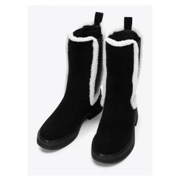 Ghete dama -  piele intoarsa - captuseala din blana artificiala - negru