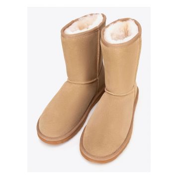 Ghete dama -  piele intoarsa - captuseala din lana - maro