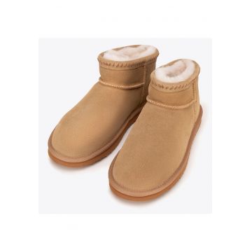 Ghete dama -  piele intoarsa - lana - maro