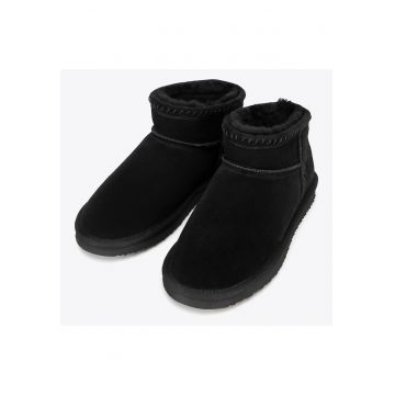 Ghete dama  piele intoarsa - lana - negru