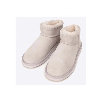 Ghete dama -  piele intoarsa - slip-on - bej - captuseala din lana