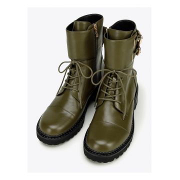 Ghete dama -  piele naturala - catarame - masliniu