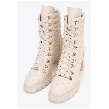 Ghete dama -  piele naturala - toc gros - crem - design modern