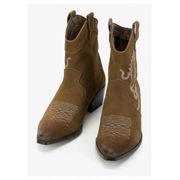 Ghete dama  scurte din piele intoarsa - broderie - verde