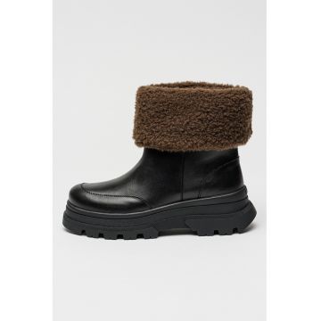 Ghete de piele cu anou pe spate si detalii de blana shearling sintetica Foster