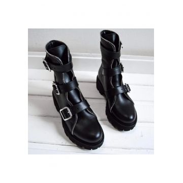 Ghete din piele cu detalii cu catarame Biker