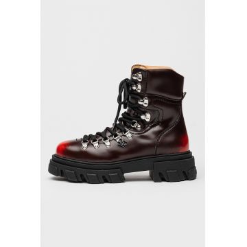 Bocanci din piele ecologica - Rosu/Maro inchis