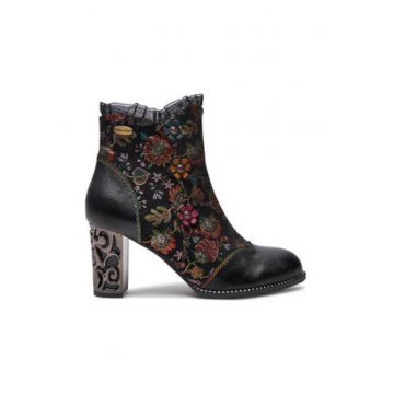Botine dama -  piele naturala - model floral