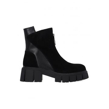 Botine din piele intoarsa cu fermoar frontal -