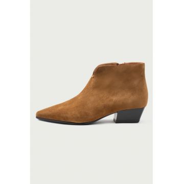 Botine din piele intoarsa cu toc cuban - Caramel -