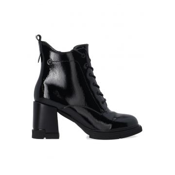 Botine din piele lacuita - cu toc masiv