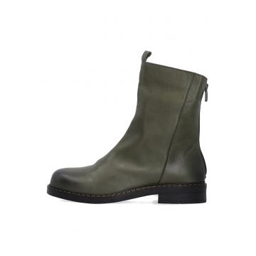 Botine din piele uni cu fermoar