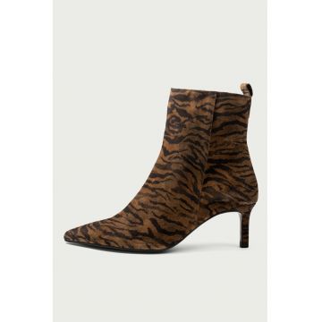Cizme cu toc kitten si animal print - Negru - Caramel -