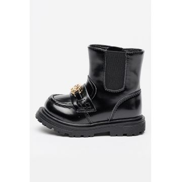 Cizme din piele ecologica cu garnitura din material textil - Auriu/Negru