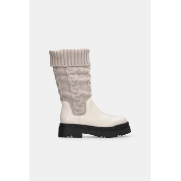 Cizme mid-calf din piele ecologica si tricot