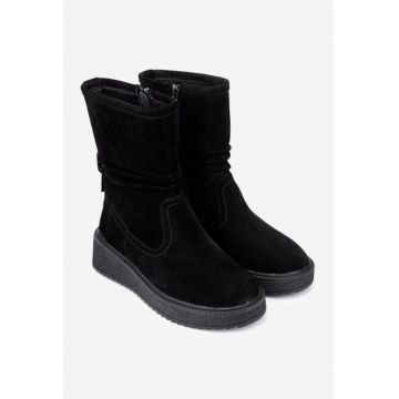 Ghete dama negre din piele intoarsa cu fermoar 37