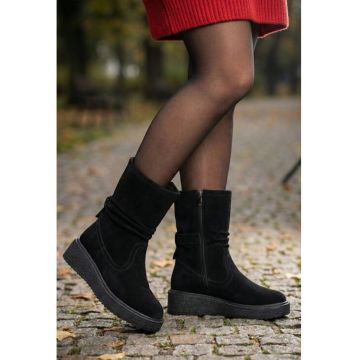 Ghete dama negre din piele intoarsa cu fermoar 40