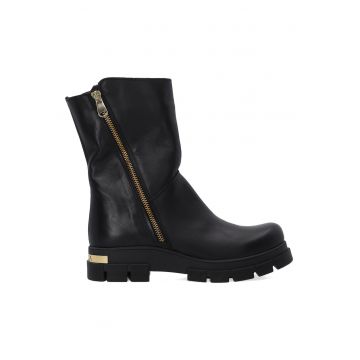 Ghete din piele cu fermoar contrastant