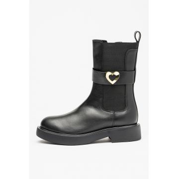 Ghete din piele cu garnitura din material textil