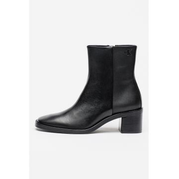 Ghete din piele cu toc masiv si varf patrat