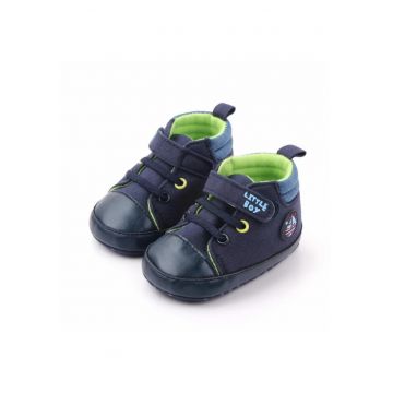 Ghete  Model Little Boy - Casual - Piele ecologica - Baieti - Siret - Bleumarin - 3-6 luni -