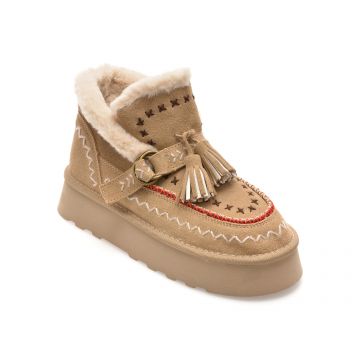 Ghete O-JOO bej, GWEN ETNO, din piele intoarsa