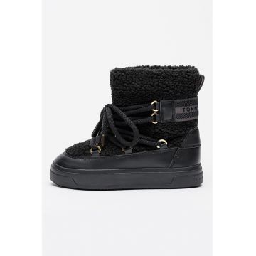 Ghete pull-on din blana shearling sintetica cu garnituri din piele ecologica