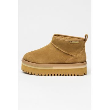 Ghete slip-on flatform din piele intoarsa