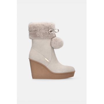 Ghete wedge de piele intoarsa cu garnituri de blana sintetica