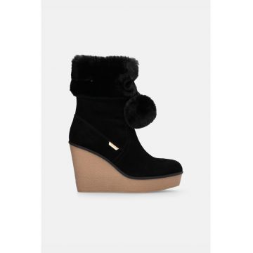 Ghete wedge de piele intoarsa cu garnituri de blana sintetica