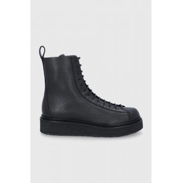 Emporio Armani Ghete de piele bărbați, culoarea negru