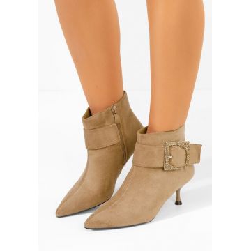 Botine cu toc subtire Karlene kaki