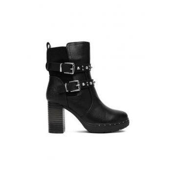 Botine dama  negru - fermoar - tesatura
