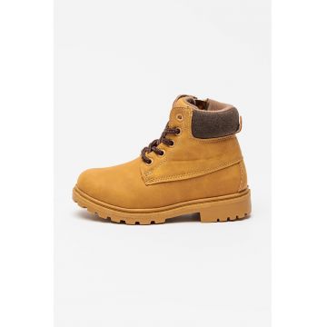 Bocanci mid-high din piele nabuc sintetica - Maro camel