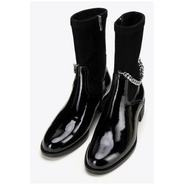 Botine dama  piele naturala - negru - toc stabil - design elegant
