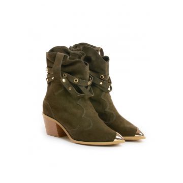 Ciocate din piele intoarsa cu toc cubanez Emira - Verde