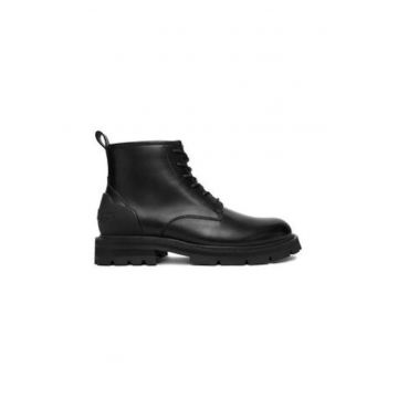 Ghete barbati  piele naturala - negru  - cu fermoar - rotund