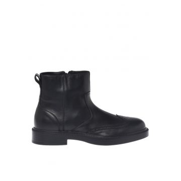 Ghete de piele cu fermoar lateral - Negru