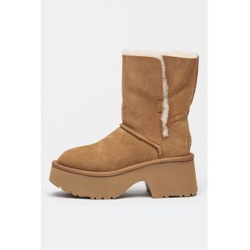Ghete demi-wedge din piele intoarsa fara inchidere Esmee - Maro camel