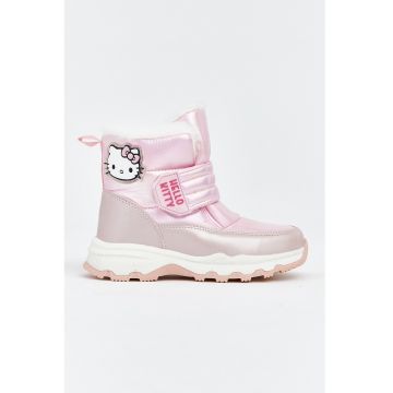 Ghete din material textil cu captuseala de blana sintetica si Hello Kitty - Roz