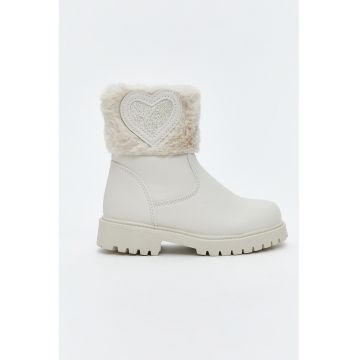 Ghete din piele ecologica cu blana sintetica - Alb