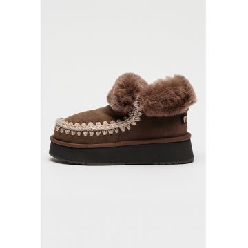 Ghete pull-on flatform din piele intoarsa - Maro inchis/Alb murdar