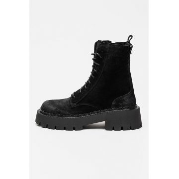 Bocanci din piele intoarsa Rust - Negru