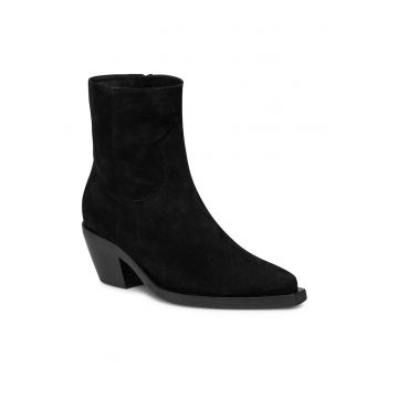 Botine cu toc dama  piele naturala - negru -