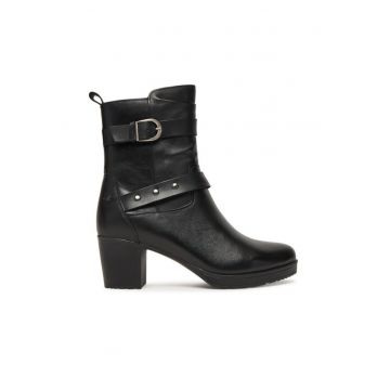 Botine dama MI205 -  Piele naturala - Negru