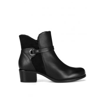 Botine dama  piele naturala negru - Negru