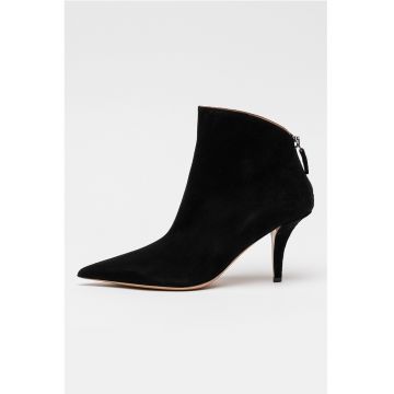 Botine din piele intoarsa cu fermoar pe partea din spate Jessica - Negru