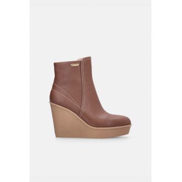 Botine wedge de piele - Maro camel
